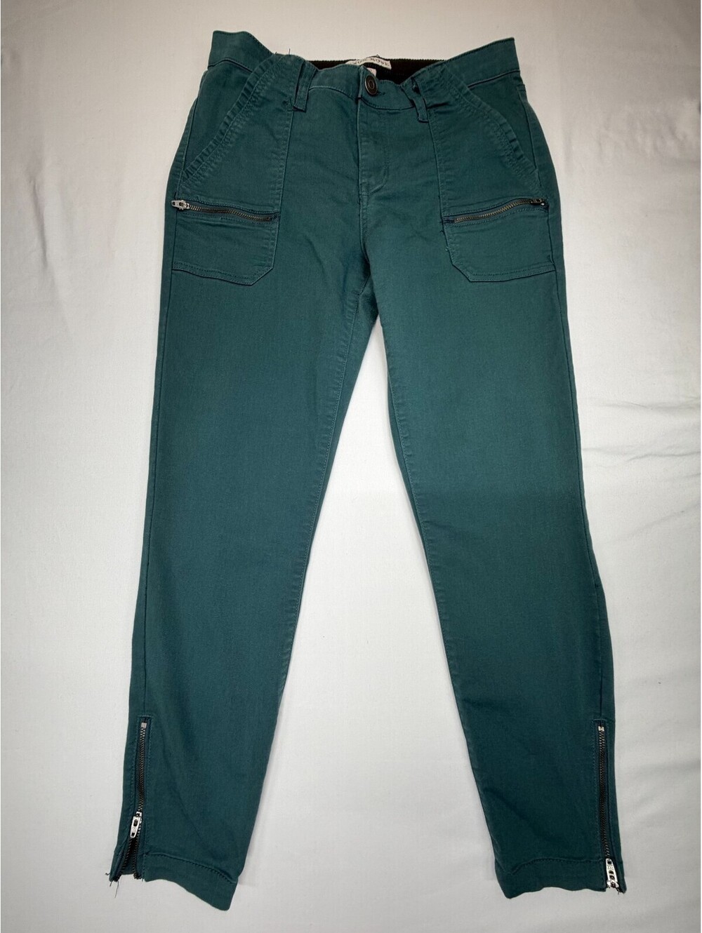 Knox Rose Women’s Cargo Pants Ankle Zip Mid Rise Stretch Solid Size 10 Green